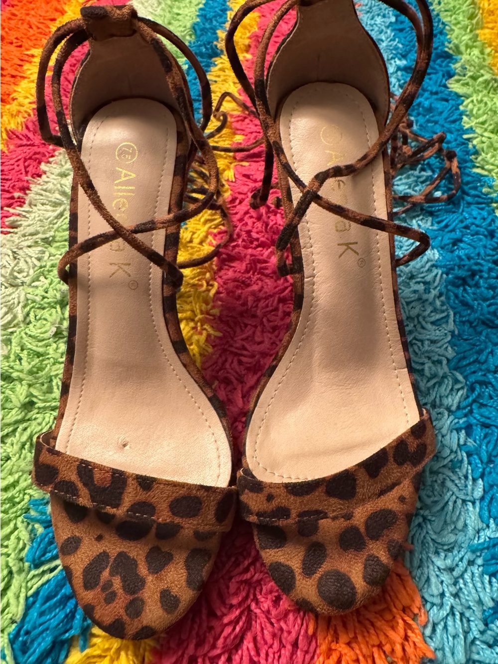 Allegra K Leopard Print Lace-Up Heeled Sandals - Brown